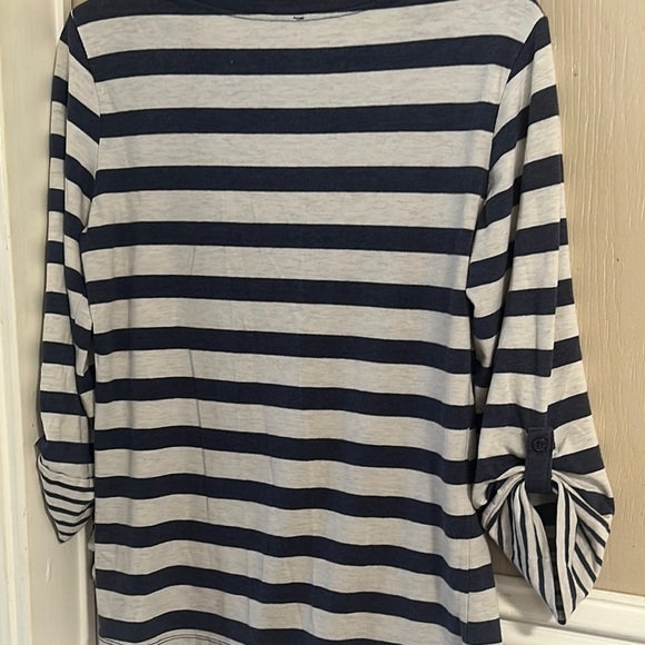 Blue and White Striped 3/4 Sleeve Blouse - Picture 9 of 9